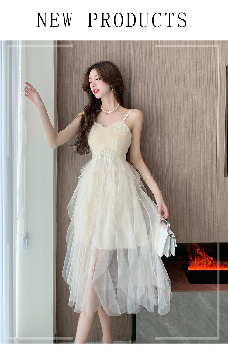Small White Dress Light Wedding Dress Fairy Mesh Daily Dress Sexy Tube Top Suspender Dress
