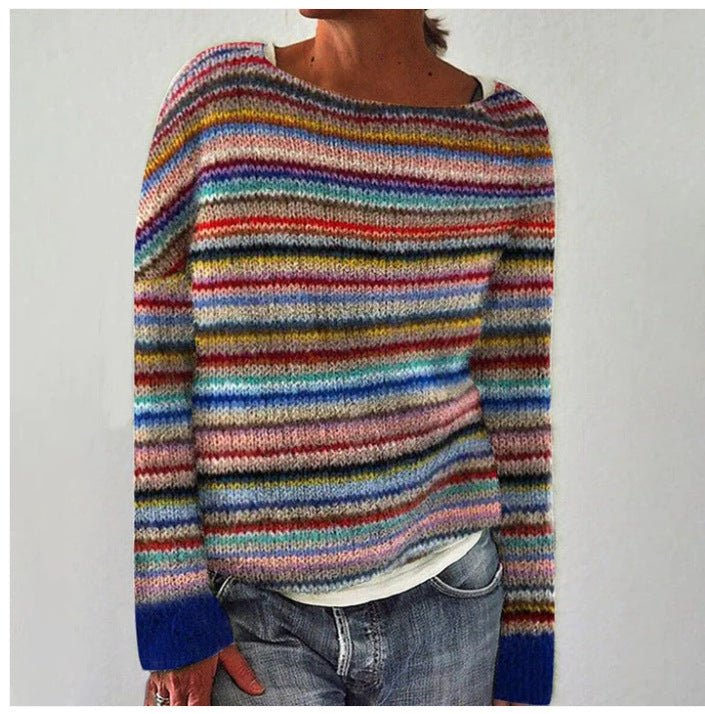 New Sweater Women Wish Hot Sale Round Neck Color Matching Loose Fashion Pullover Knitted Sweater