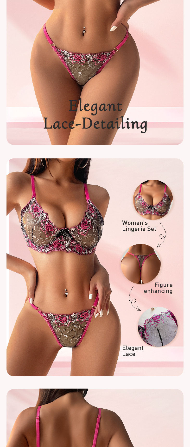 EcoLuxe Lace Bralette Set: Rose Floral Zero-Squeeze Comfort | Reimagined Sensuality