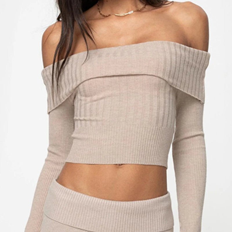 European and American women's sweater new sexy Spice Girl one-word neck long-sleeved knitted sweater