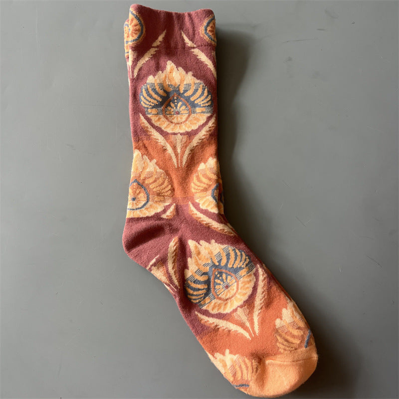 New Product Mid Calf Socks Women Oil Painting Socks Niche Fun Literary and Artistic Color Socks