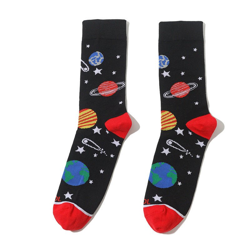 Men's Cartoon Personality Men's Socks Starry Sky Animation Design Cotton Tube Art Actress Sock-5PRS