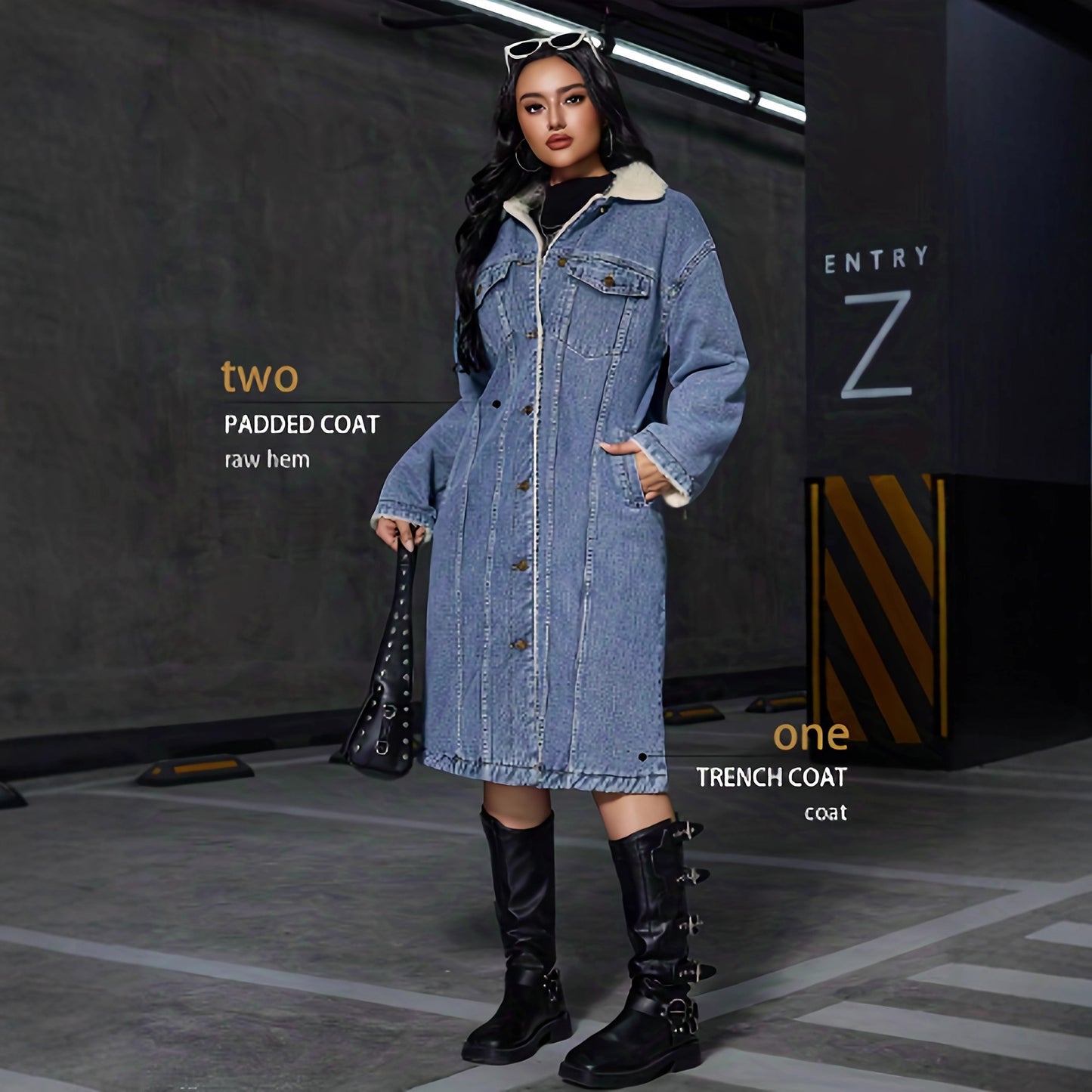 Women's Winter Lambswool Denim Jacket Mid-Length Korean Style Loose Slimming Thick Warm Cotton Streetwear