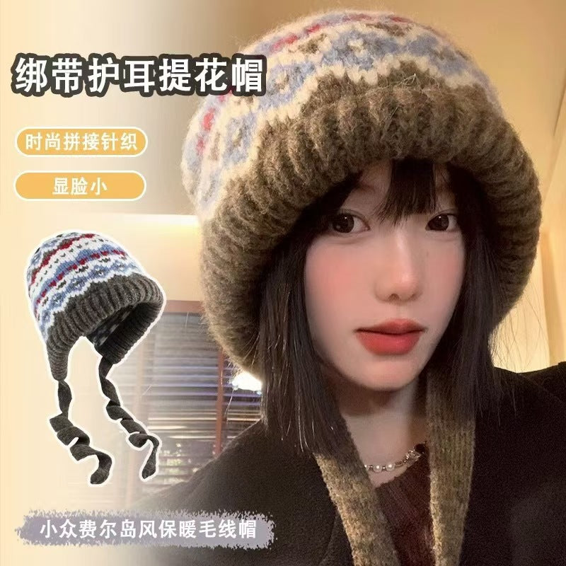 Fair Island Style Knitted Hat Children's Retro Dual-purpose Bag Hat Warm Wool Hat Ear Protection Street Style