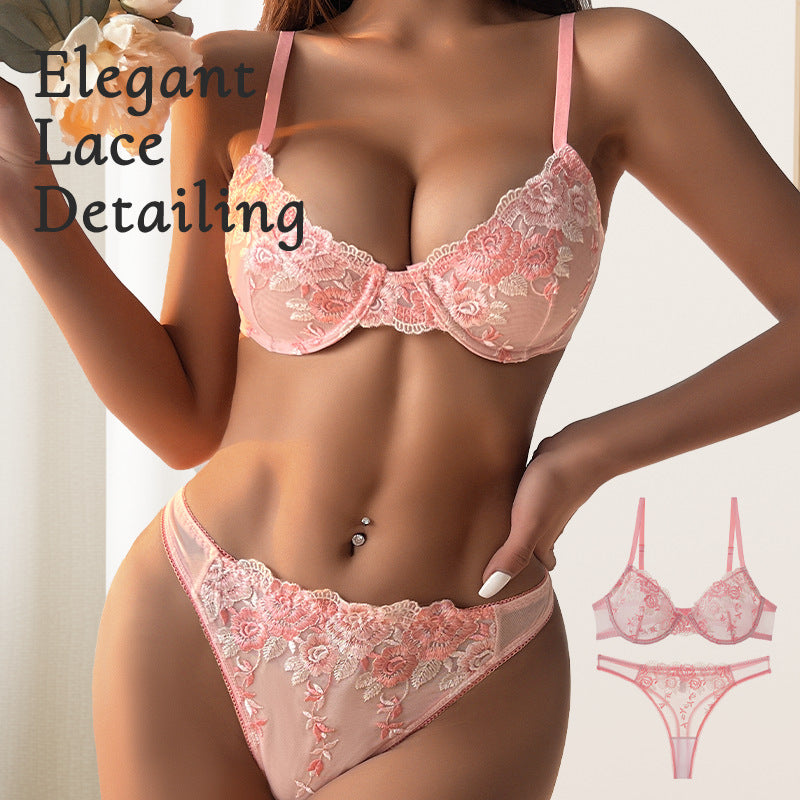 Sheer Lace Push-Up Bra Set - Embroidered Floral Lift & Support
