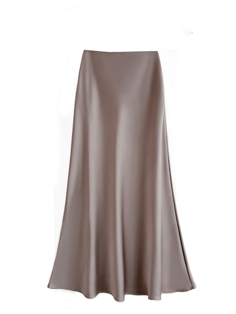 French Temperament Acetic Acid Satin Drape Skirt Women's Spring and Summer Solid Color High Waist Hip-wrapped Fishtail Skirt A-word Long Skirt
