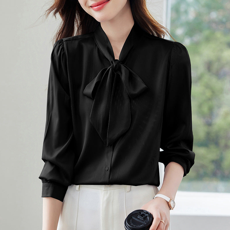 Silky White Detachable Ascot Tie Blouse: Premium Long Sleeve Work to Gala Shirt for Women - Sustainable Luxe Edition