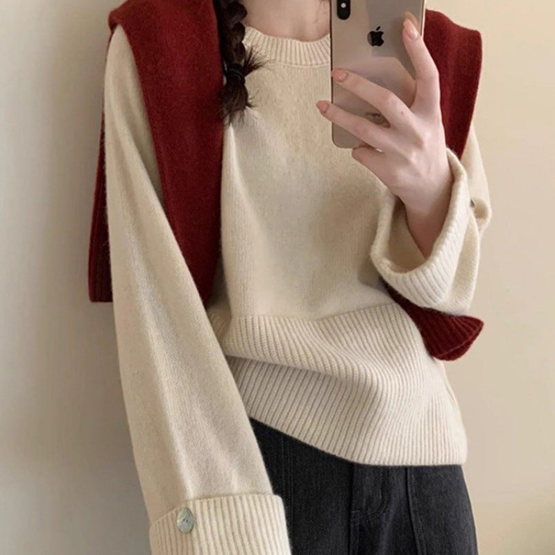 Loose Soft Waxy Comfortable and Thin Pullover Sweater Women's Lazy Style Long-sleeved Outer Wear Knitted Sweater