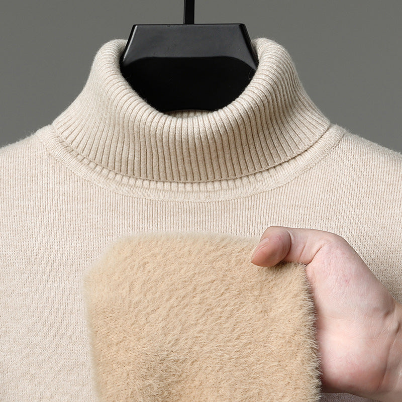 Semi-turtleneck Fleece Thickened Men's Winter New Warm Integrated Fleece, Bottomed Knitted Sweater