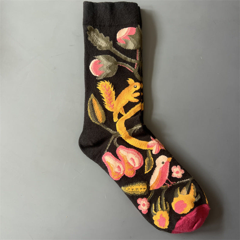 New Product Mid Calf Socks Women Oil Painting Socks Niche Fun Literary and Artistic Color Socks