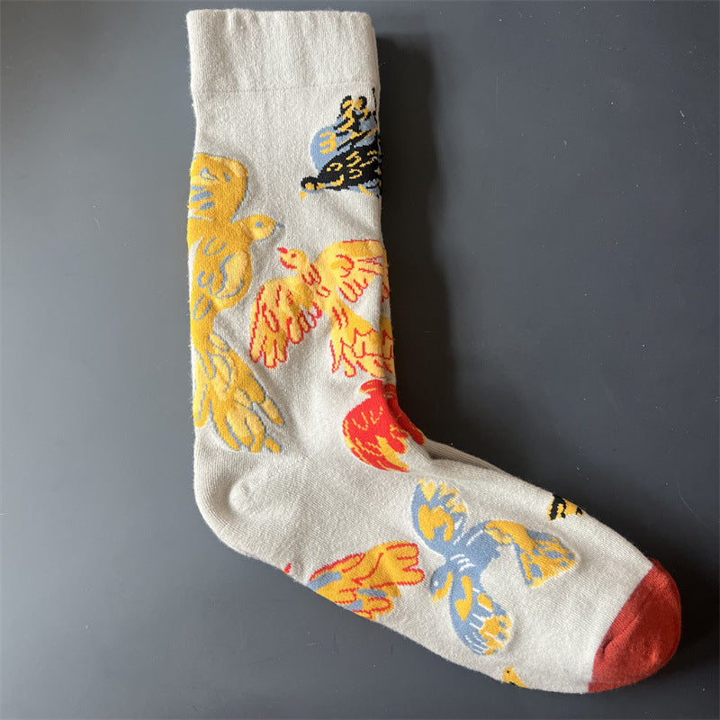 New Product Mid Calf Socks Women Oil Painting Socks Niche Fun Literary and Artistic Color Socks