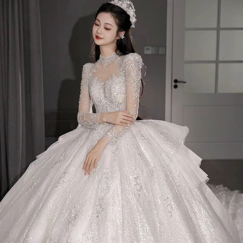 Cathedral Sleeve Maternity Gown | Empire Waist for Curvy Brides & Royal-Lace Detail | Queen Size Luxury Wedding Dress