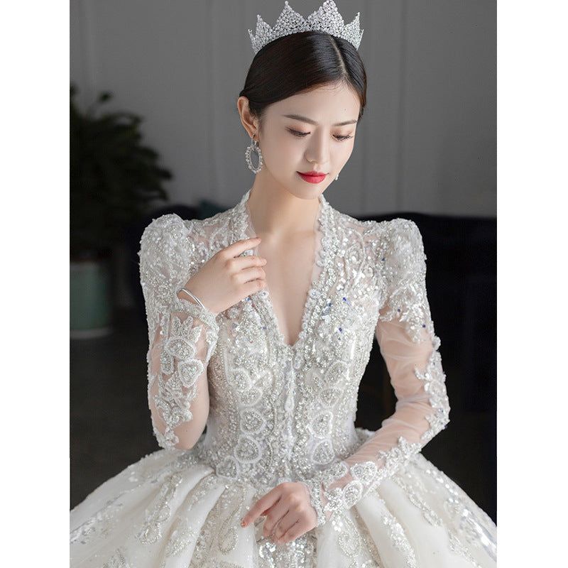 Curvy Empire Waist Wedding Gown | Regal Court Train & Bump-Friendly Silhouette | Queen Size Maternity Bride Dress