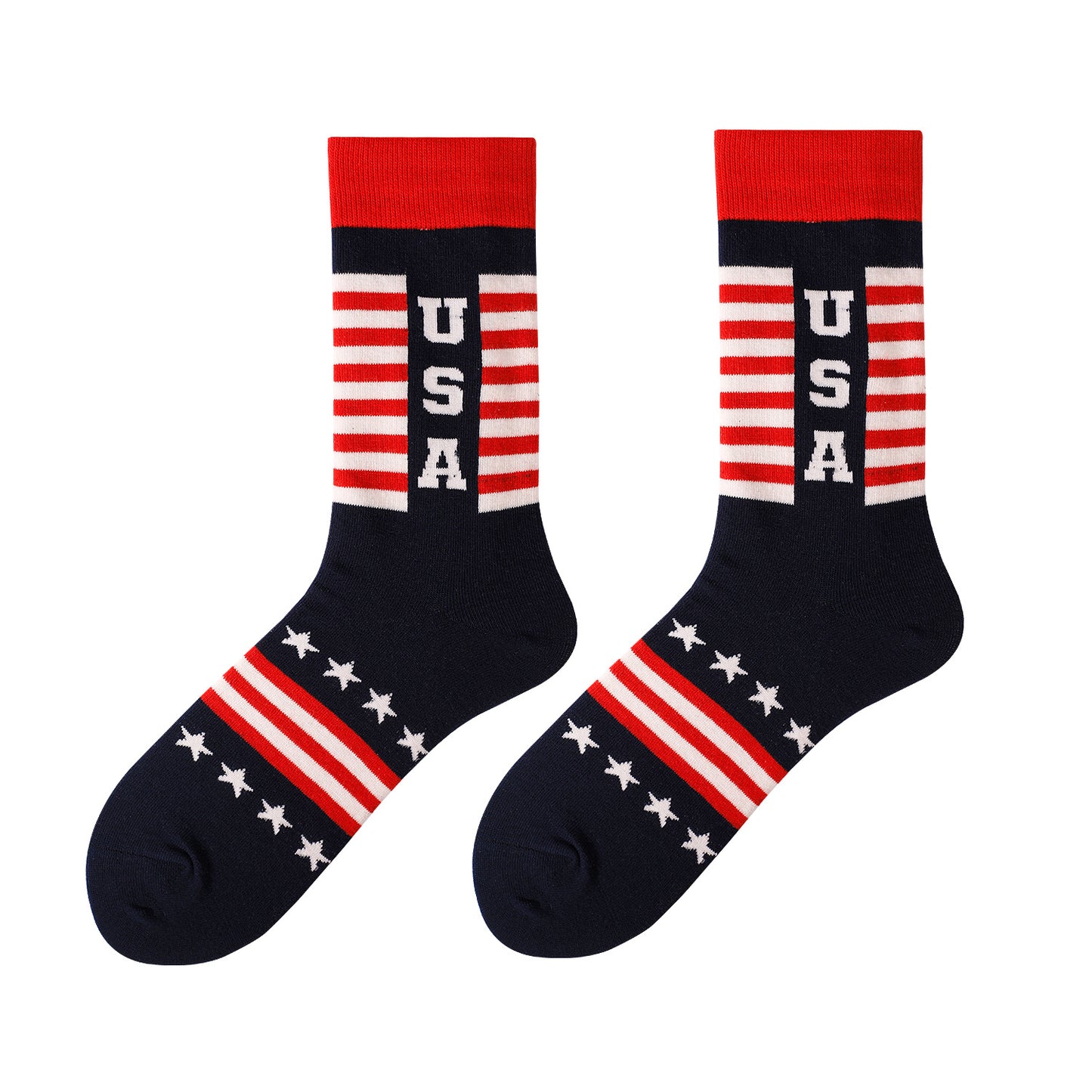 National Flag Veterans Day Explosion Plus Size Sweat-absorbing Women's Striped Cotton Socks Medium Tube Socks Men
