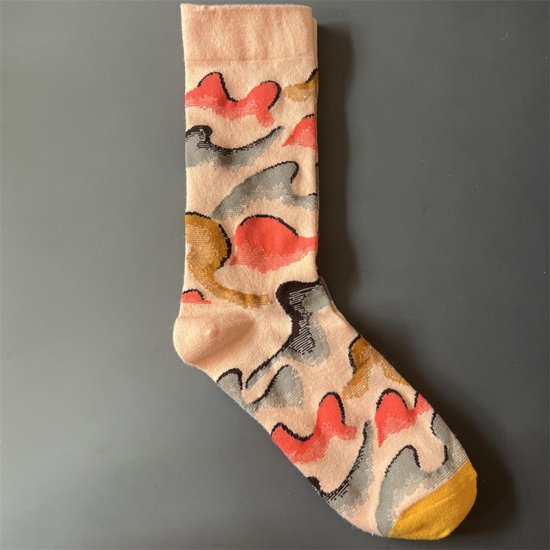 New Product Mid Calf Socks Women Oil Painting Socks Niche Fun Literary and Artistic Color Socks