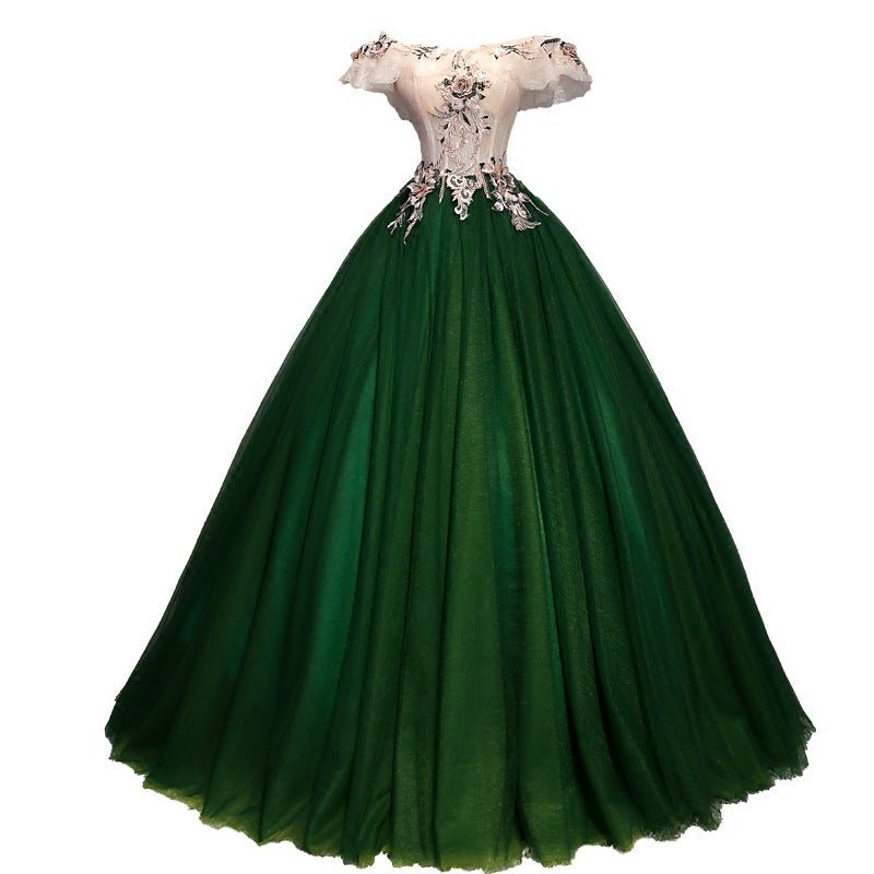 Fairy Evening Dress New Green Art Exam Bel Canto Dance ** Singing Hosting Trouser Dress Shoulder Performance Dress Female Skinny