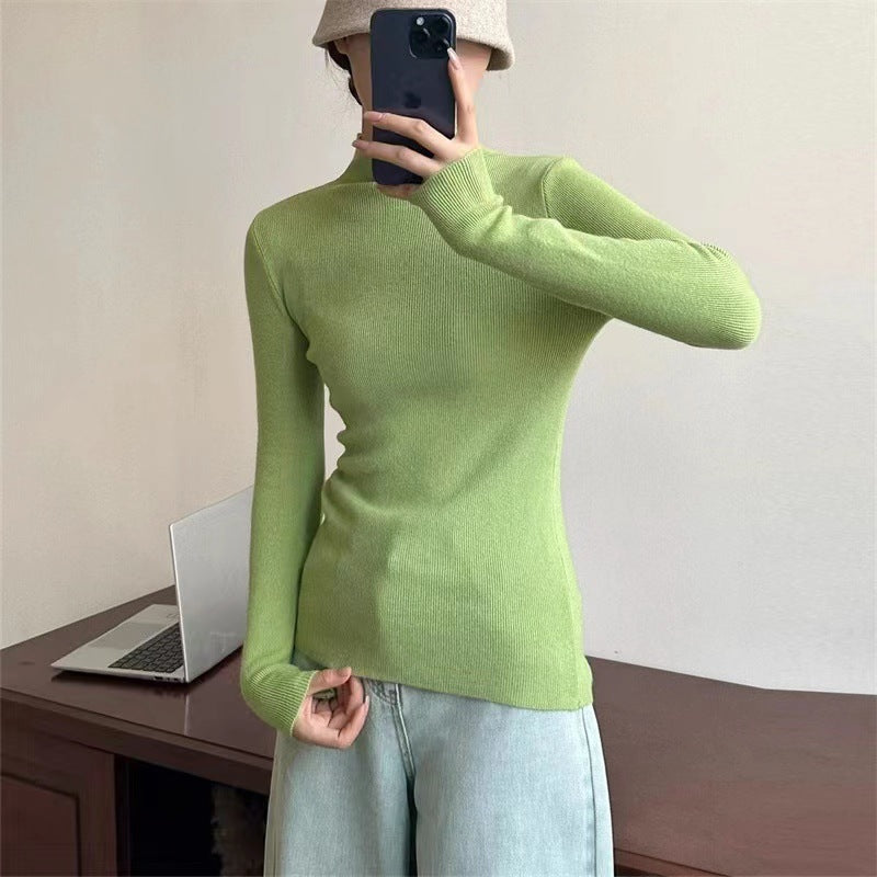 Half Turtleneck Candy-colored Sweater for Women's New Simple Slim-fitting Knitted Sweater