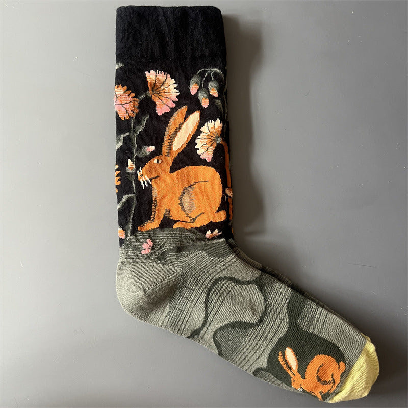 New Product Mid Calf Socks Women Oil Painting Socks Niche Fun Literary and Artistic Color Socks