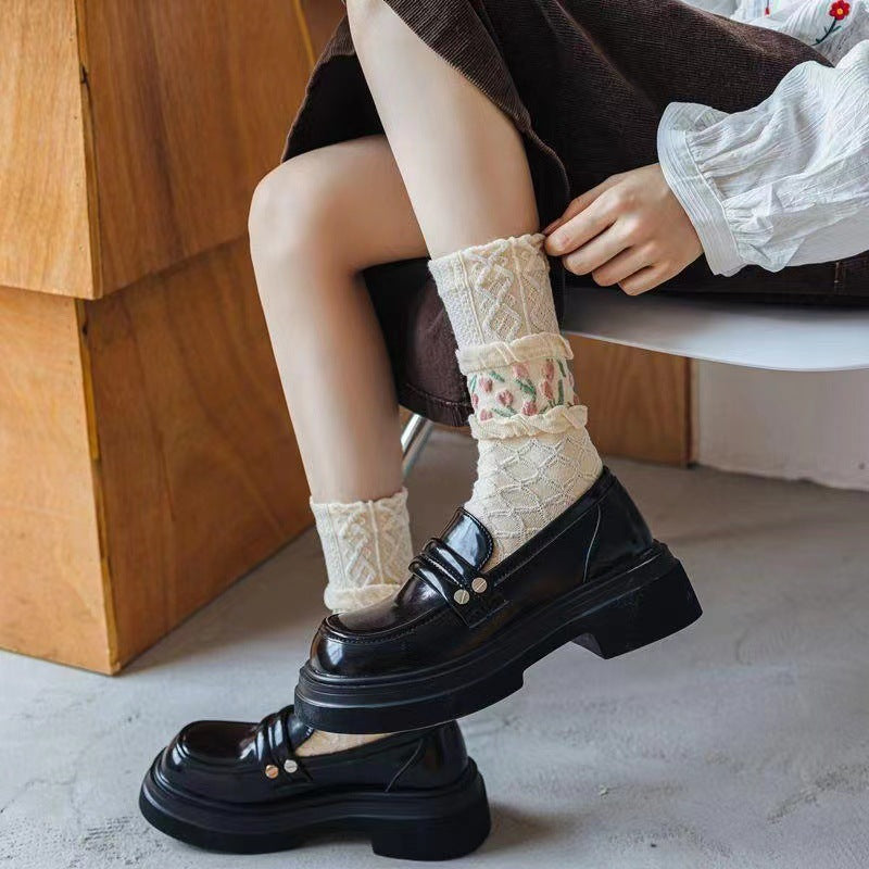 Socks Women's Autumn and Winter Long Socks Mori Tulips Versatile Women's Stacking Socks Flower Series Spring and Summer Long Tube