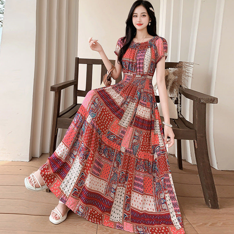 Prairie Dream Dress: Tiered Cotton Maxi - Cold Shoulder & Smocked Waist