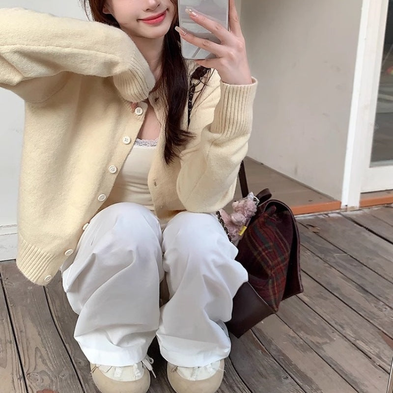 Gentle Wind Candy Color Knitted Cardigan Women's Spring New Soft Waxy Short Thin Top