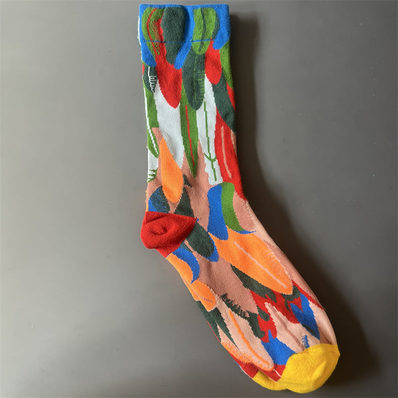 New Product Mid Calf Socks Women Oil Painting Socks Niche Fun Literary and Artistic Color Socks