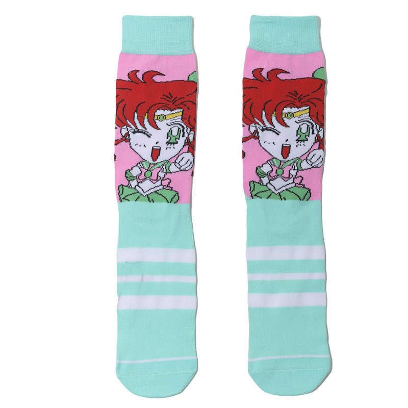 Female Casual Cotton Medium Tube Sailor Moon Anime Manga Day Man Women's Socks-5prs