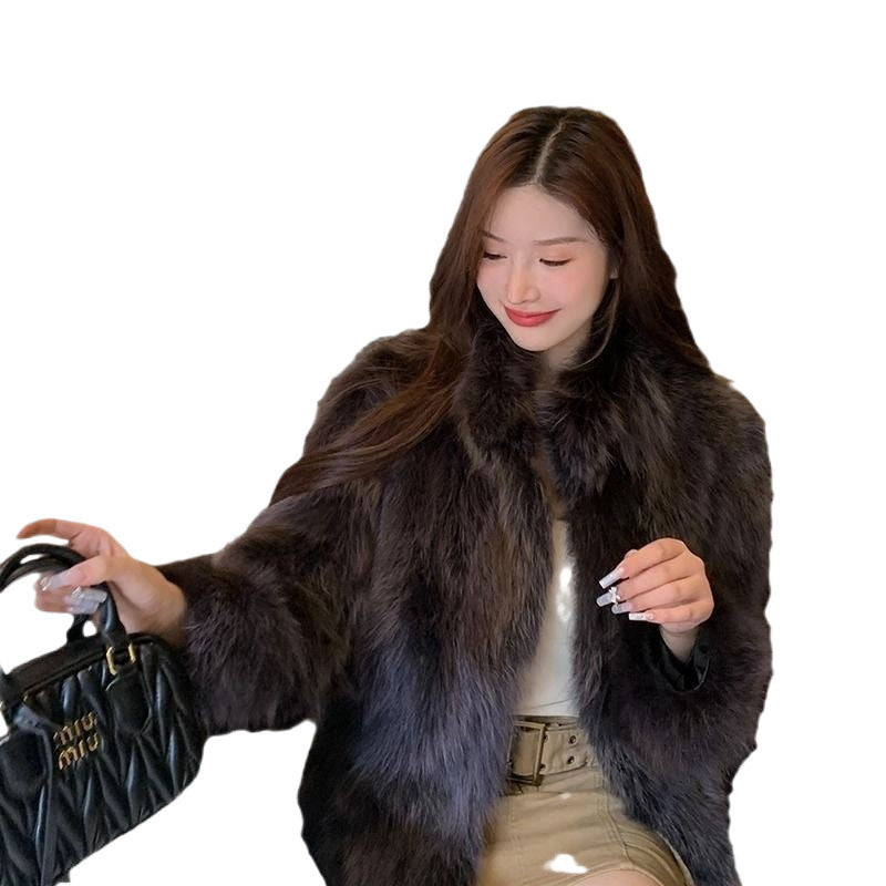 New Women's Cropped Faux Fox Jacket - Thickened Winter Shearling Coat, Vintage Short Style