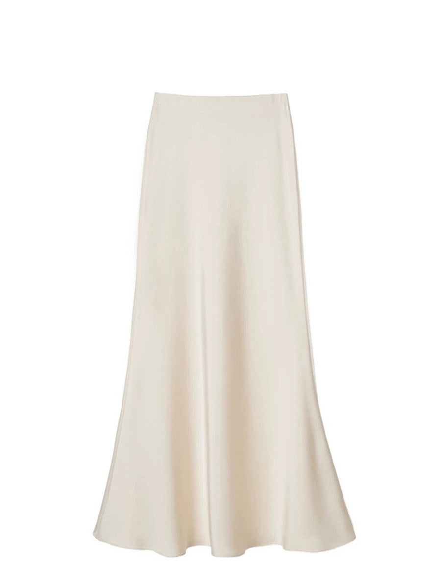 French Temperament Acetic Acid Satin Drape Skirt Women's Spring and Summer Solid Color High Waist Hip-wrapped Fishtail Skirt A-word Long Skirt