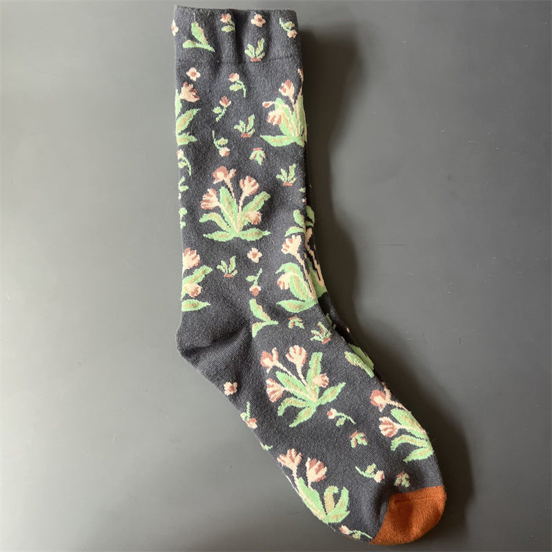 New Product Mid Calf Socks Women Oil Painting Socks Niche Fun Literary and Artistic Color Socks