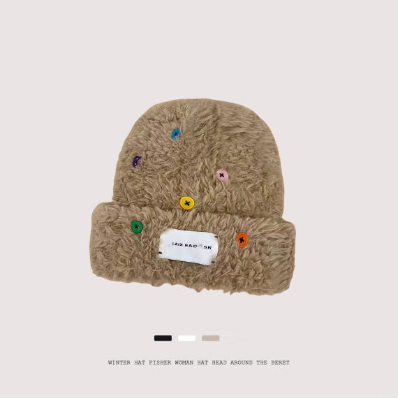 New Knitted Hat Children's Winter Wool Stripes Show A Small Face Plush Warm Thickened Large Head Circumference Ear Protectors Stacking Hat
