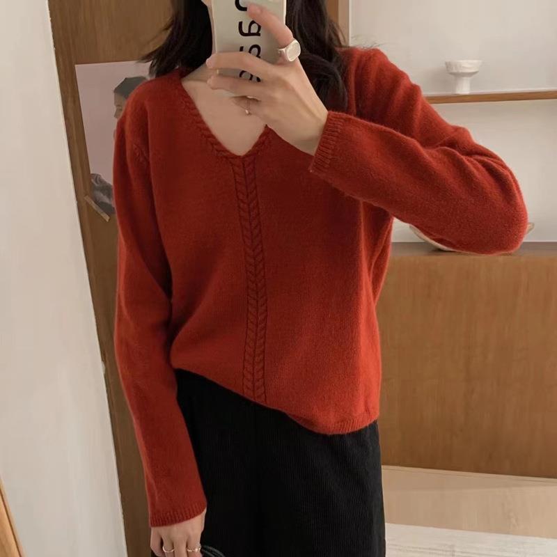 Lazy Wind Soft Waxy Twist Pullover for Women's Autumn and Winter New Design Loose Knitted Sweater for Women