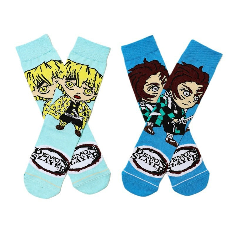 Men's Cartoon Medium Tube Women's Cotton Comic Socks, Stockings, Anime Trend Men's Ghost's Blade Socks-5PRS