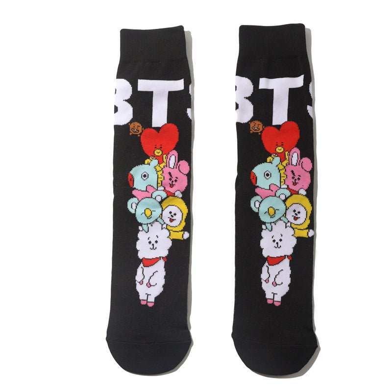 Men's Wholesale Trendy Socks Female Animation Cartoon Cotton Socks Comic Male Medium Tube Pirate Socks-5PRS
