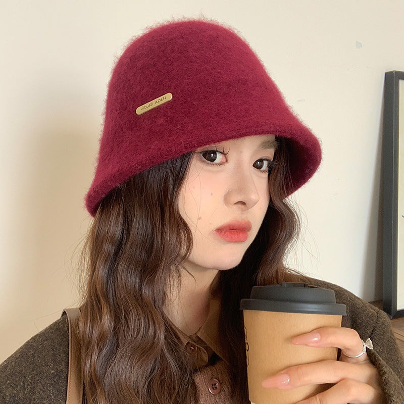 Retro Wool Hat Autumn and Winter Women's Warm Ear Protection Versatile Face Small Color Matching Warm Knitted Bucket Hat