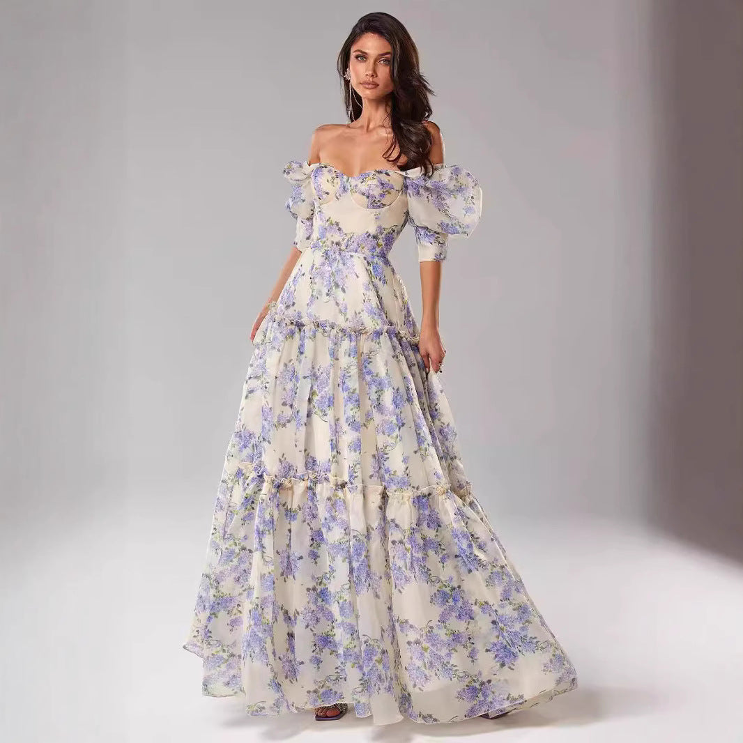 Off-Shoulder Organza Fairy Dress for Women – Elegant Long Evening Gown
