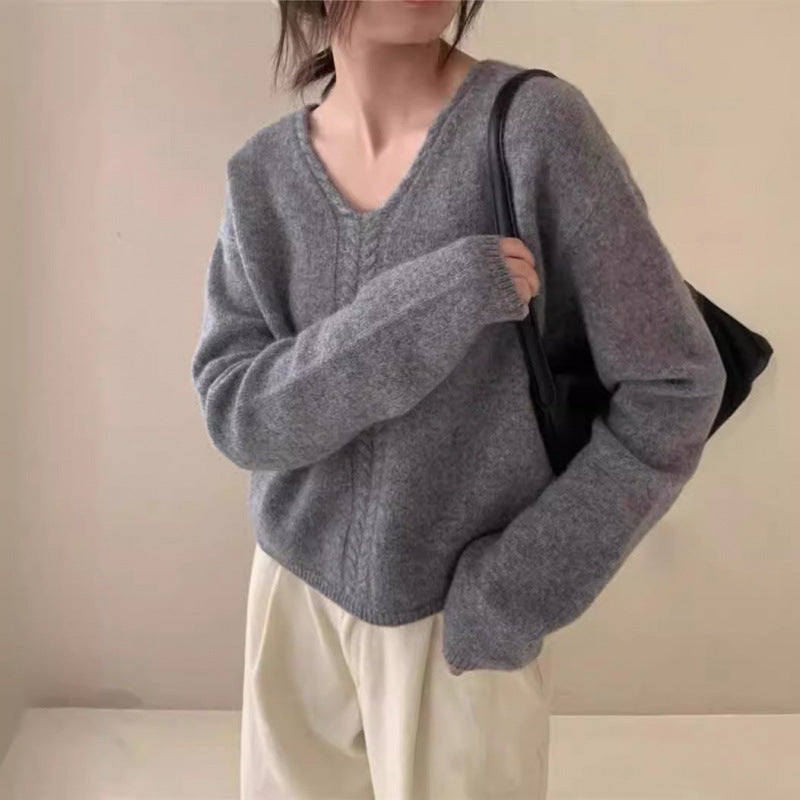 Lazy Wind Soft Waxy Twist Pullover for Women's Autumn and Winter New Design Loose Knitted Sweater for Women