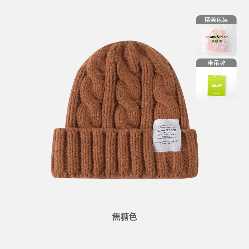 Solid Color Twist Female Autumn and Winter Student Warm Ear Protection Knitted Hat Couple Versatile Cold Hat