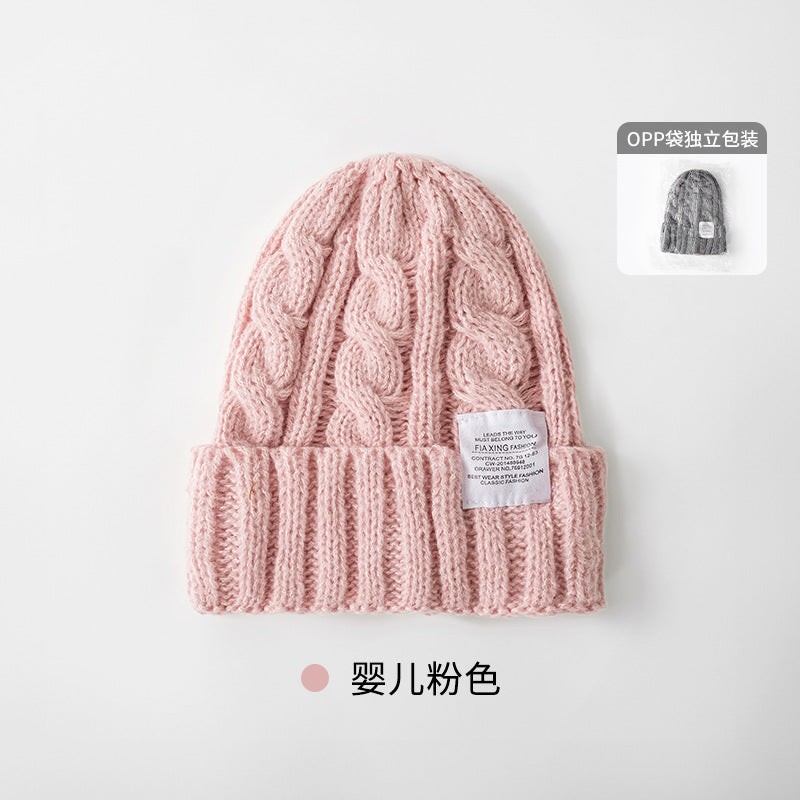 Solid Color Twist Female Autumn and Winter Student Warm Ear Protection Knitted Hat Couple Versatile Cold Hat