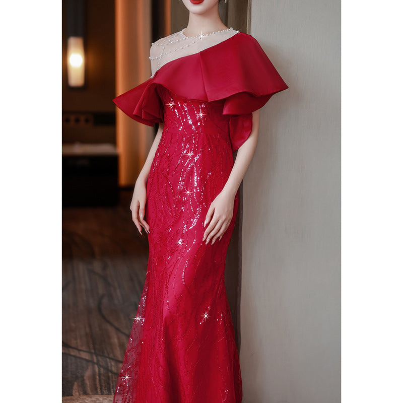 Luxury Fishtail Evening Gown for Women: French Inspired Elegant Party Dress with Sophisticated Atmosphere
