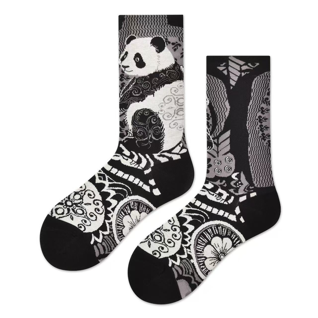 Spring and summer new art students, designer art tube socks children's trendy socks versatile black and white color scheme women