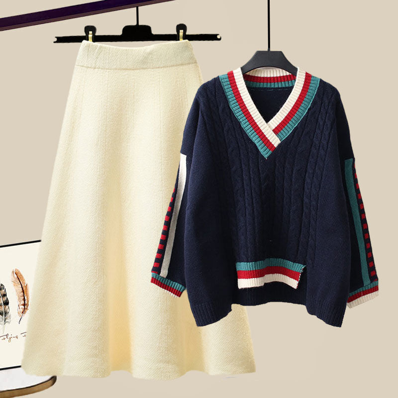 Cozy Plus Size Two-Piece: Viral Loungewear Set with Chunky Knit & Skirt