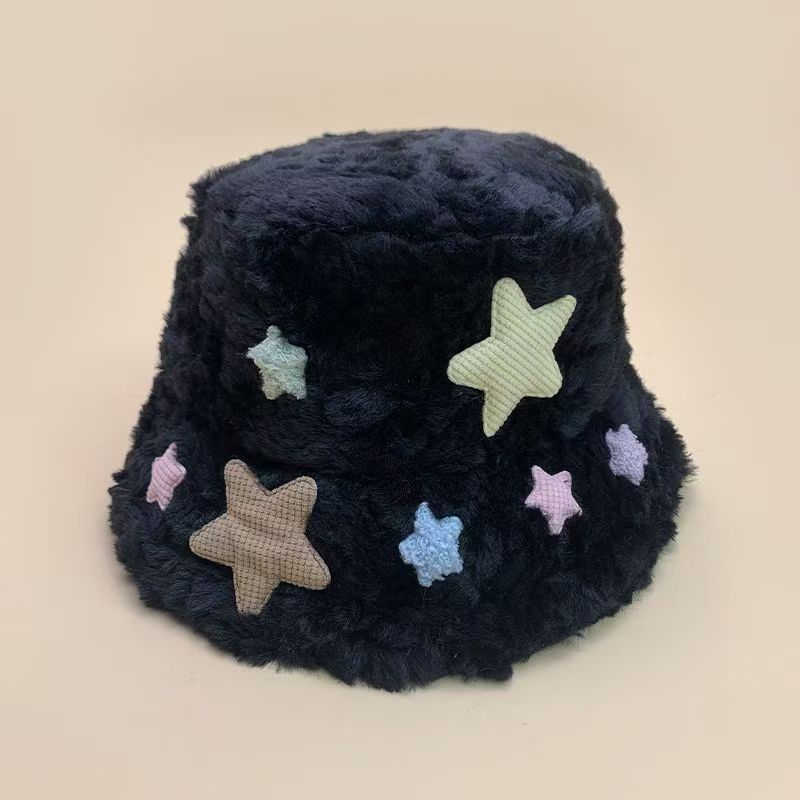 Fisherman's Hat Children Autumn and Winter Thickened Plush Cute Basin Hat Versatile Face Small Cold Hat