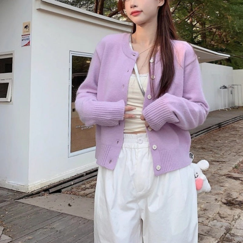 Gentle Wind Candy Color Knitted Cardigan Women's Spring New Soft Waxy Short Thin Top