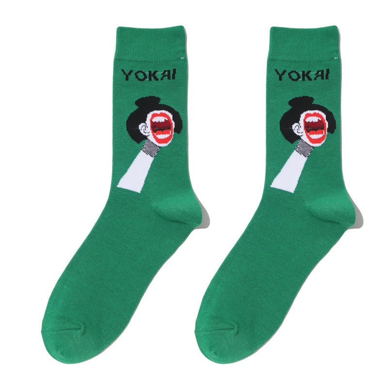 Male Japanese Monster Animation Socks Female Cotton Monster Story Sock Cartoon Personality Trend Boat Socks-5PRS