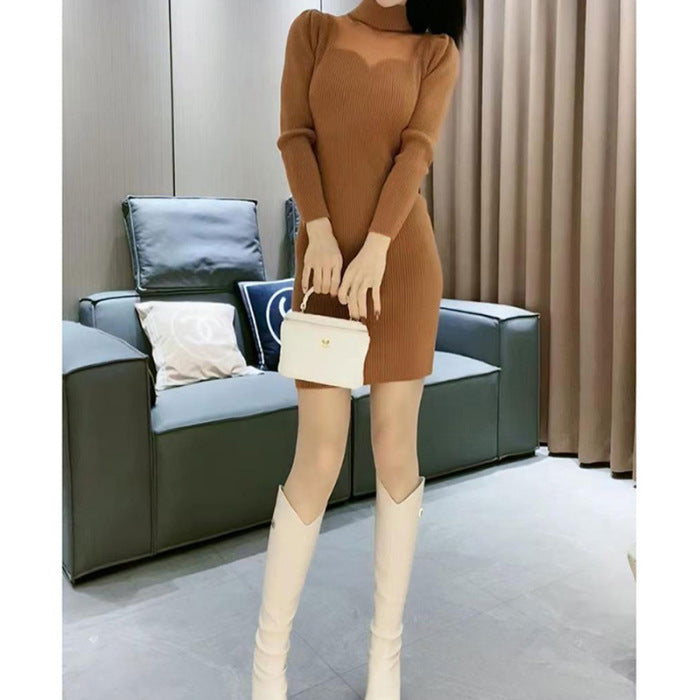 Semi-turtleneck Knitted Dress New Inner Hip-wrapped Short Skirt Base