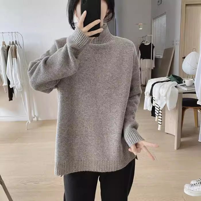 Purple Turtleneck Sweater Jacket Autumn and Winter New Loose and Thin Pullover High-end Soft Waxy Bottoming Knitted Sweater Top