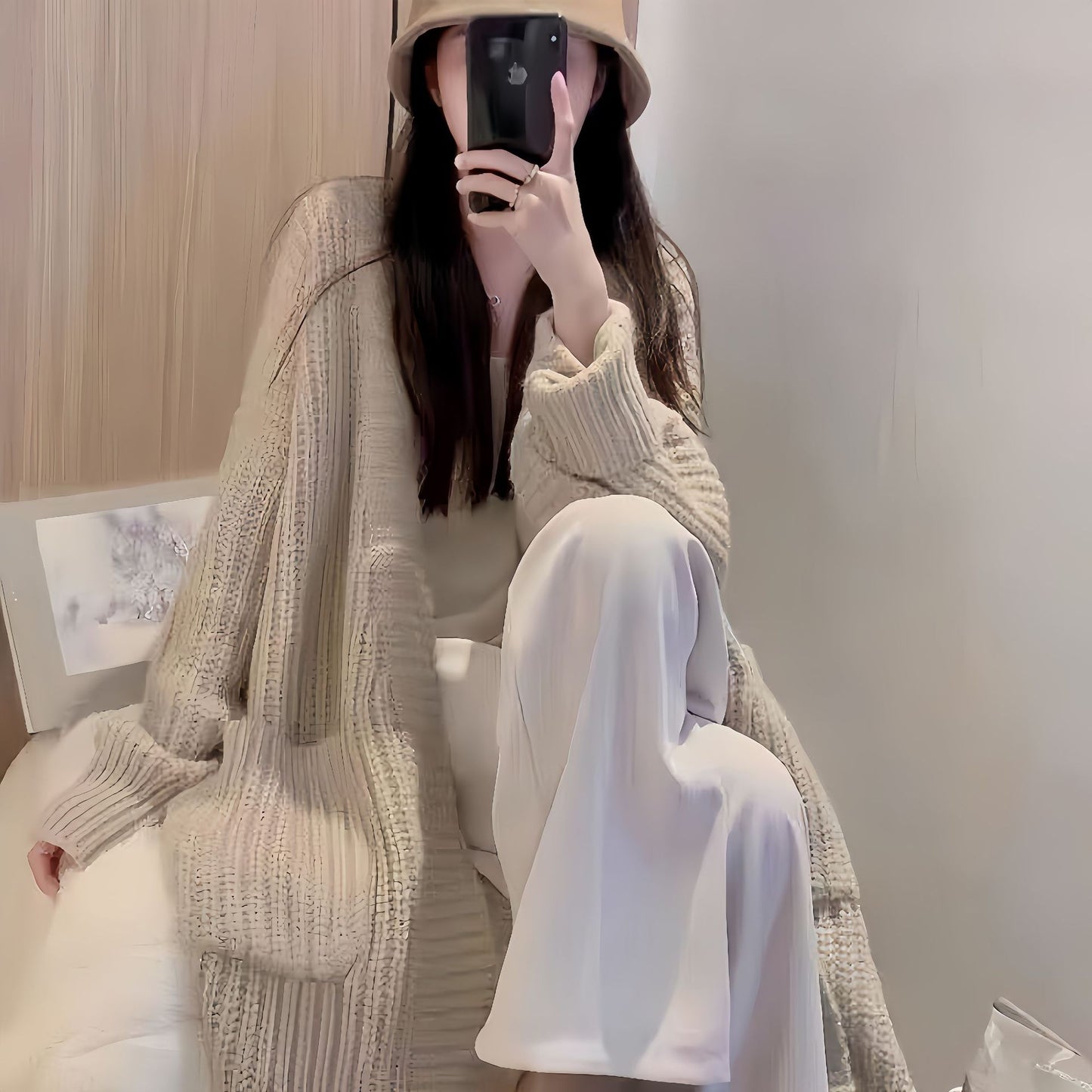 Lazy Trendy Medium and Long Over-the-knee Sweater Jacket for Women