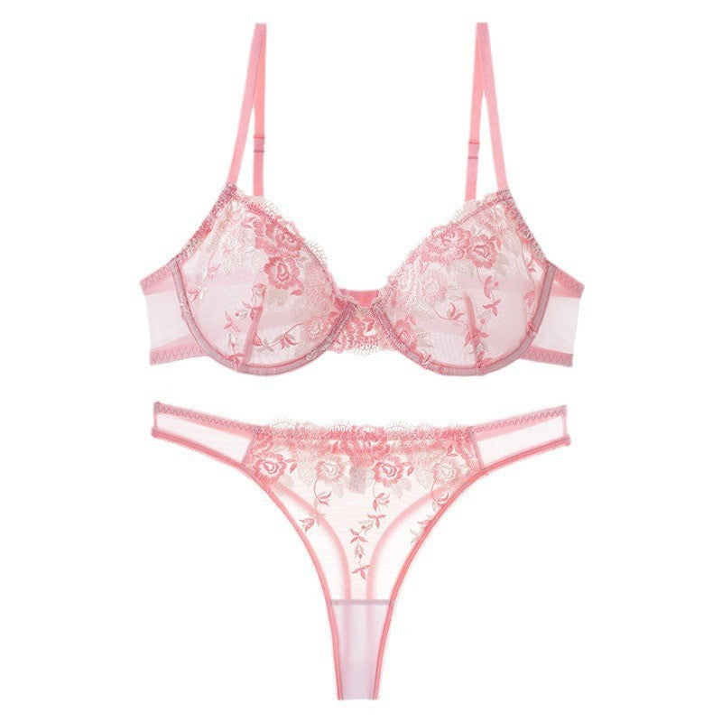 Sheer Lace Push-Up Bra Set - Embroidered Floral Lift & Support