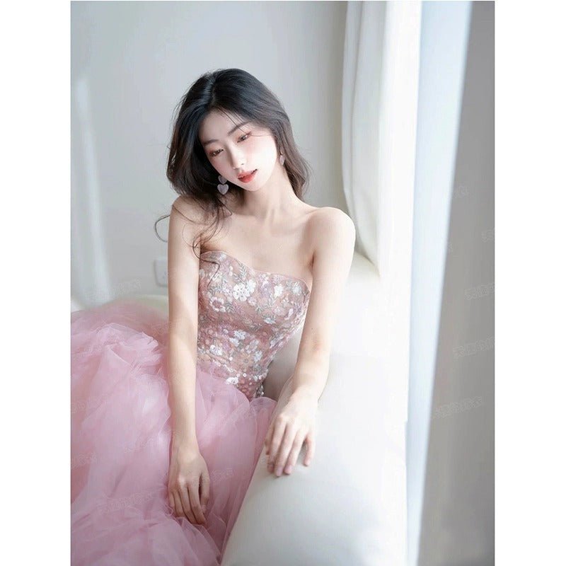 Fairy Air Fluttering, Brilliant Pink Bride Wedding Toast, Banquet Performance Host Wedding Dress Evening Dress